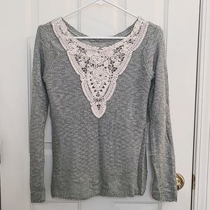 Green heather lace sweater